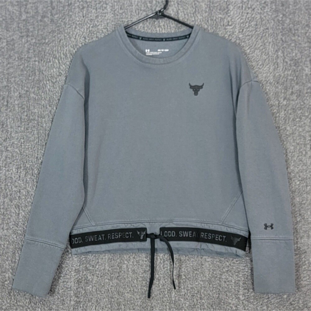 Under Armour Sweatshirt Womens XS Gray Project Rock Loose Cropped Crewneck